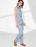 Blue linen cargo jumpsuit