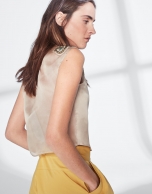 Beige silk top with appliqué