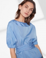 Blue shirt with boat neck