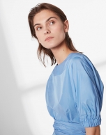 Blue shirt with boat neck