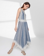 Blue linen dress with lace