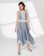 Blue linen dress with lace