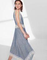 Blue linen dress with lace