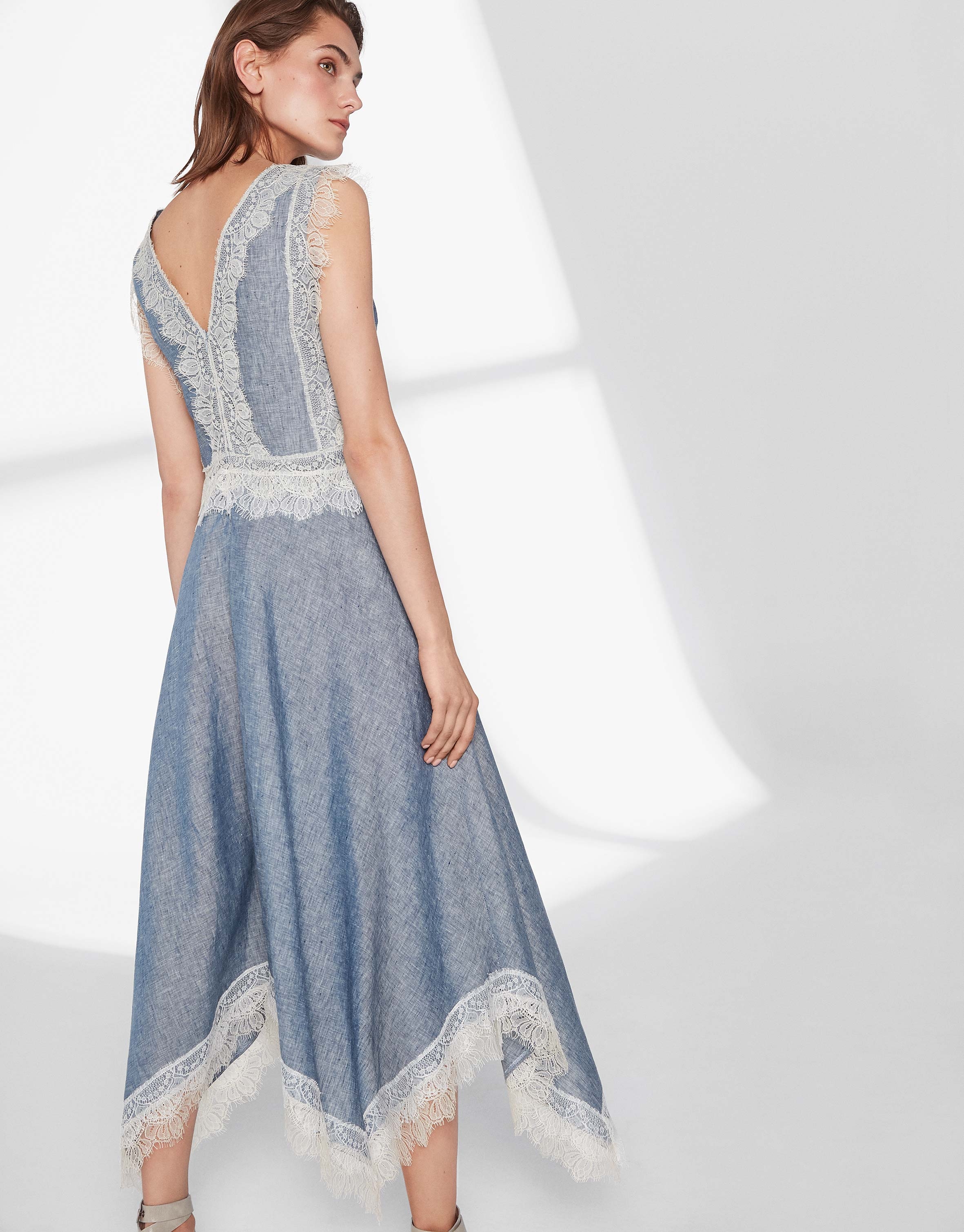 Blue linen dress with lace