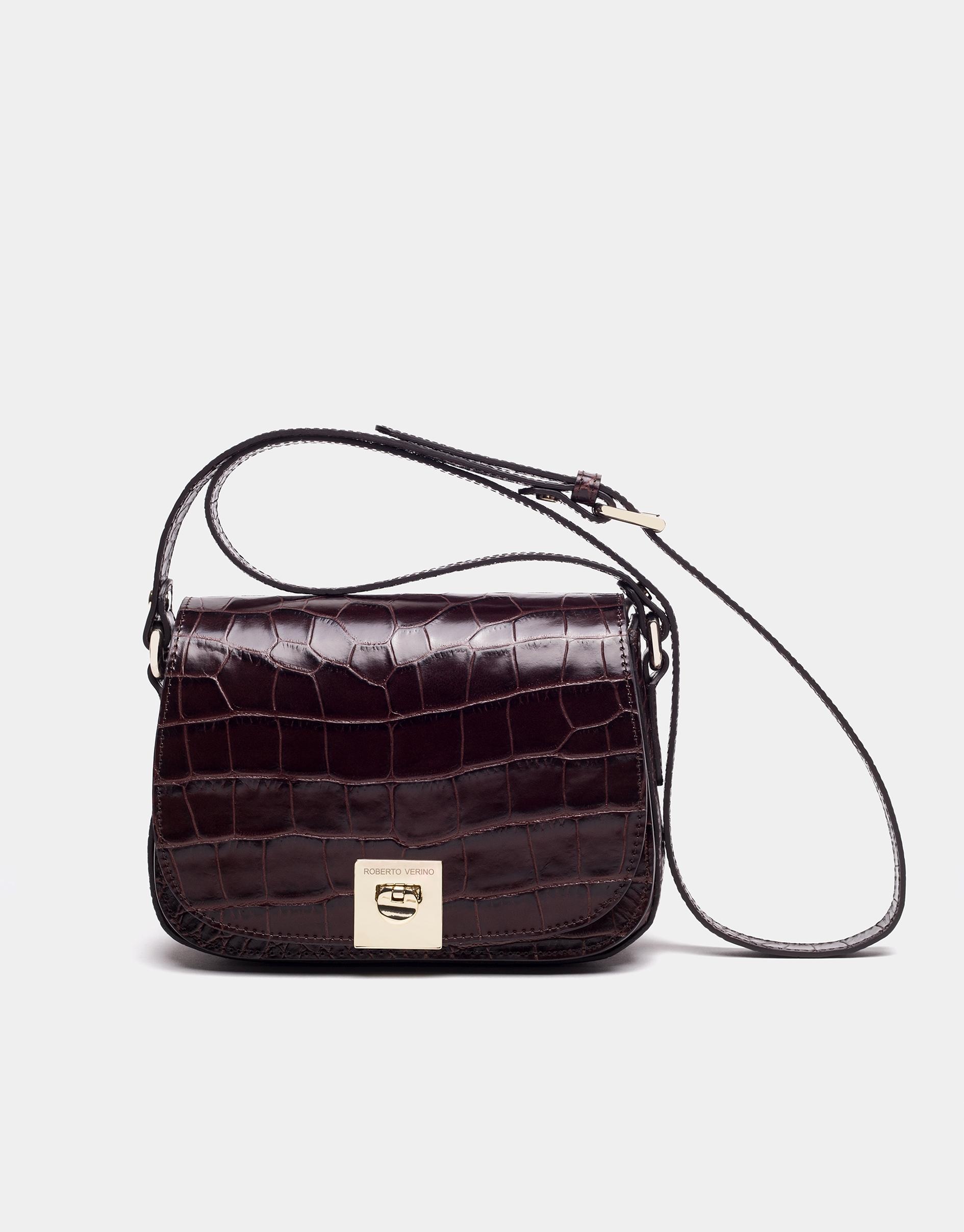 Brown alligator leather Carmen shoulder bag