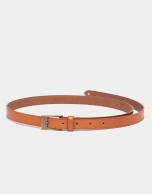 Camel leather narrow belt