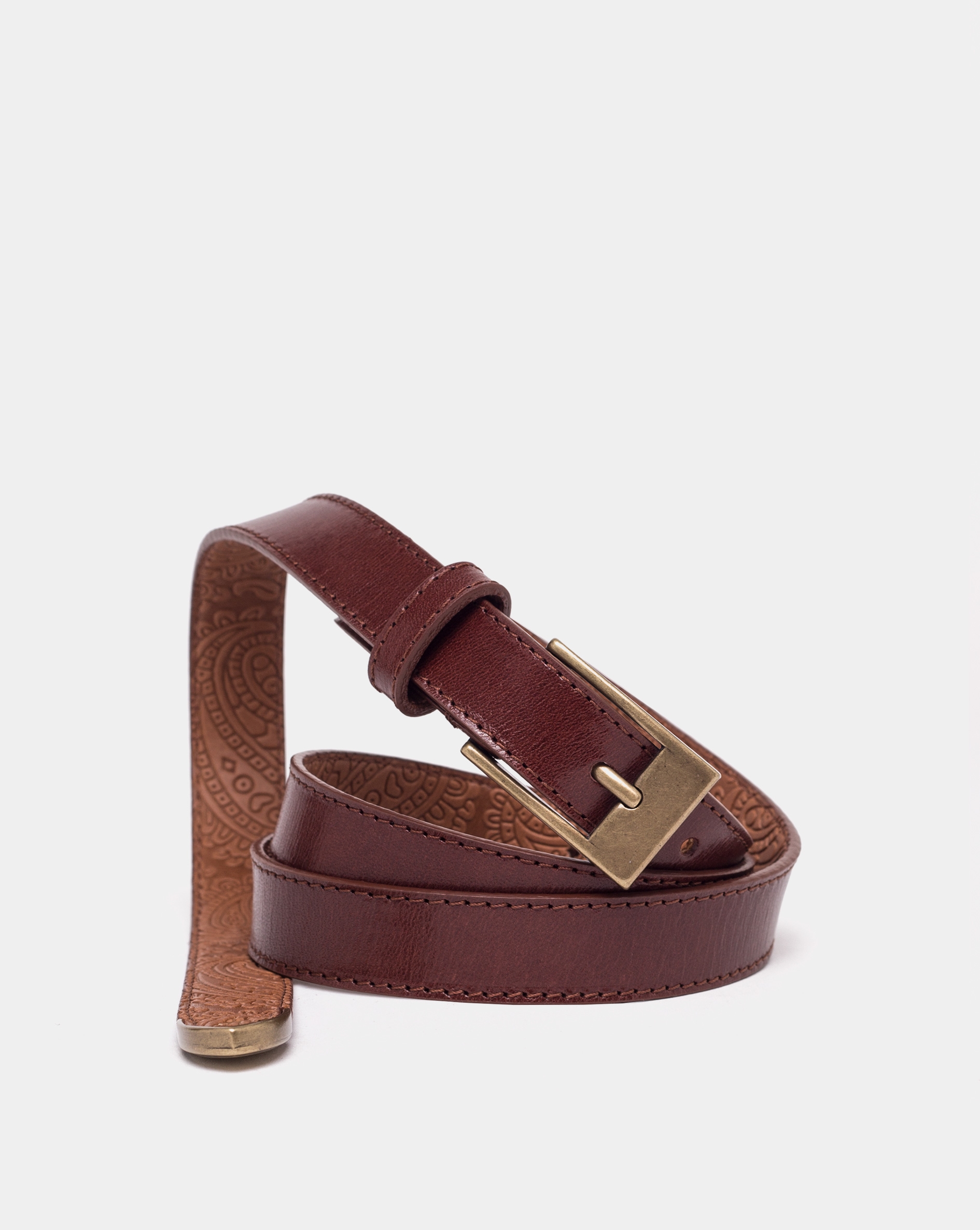 Brown leather narrow belt