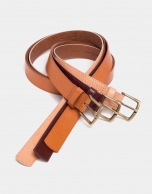 Camel leather long belt