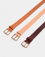 Brown leather long belt