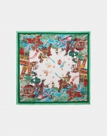 Green print silk scarf