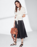 Black pleated midi skirt