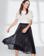 Black pleated midi skirt