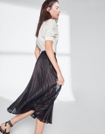 Black pleated midi skirt