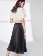 Black pleated midi skirt