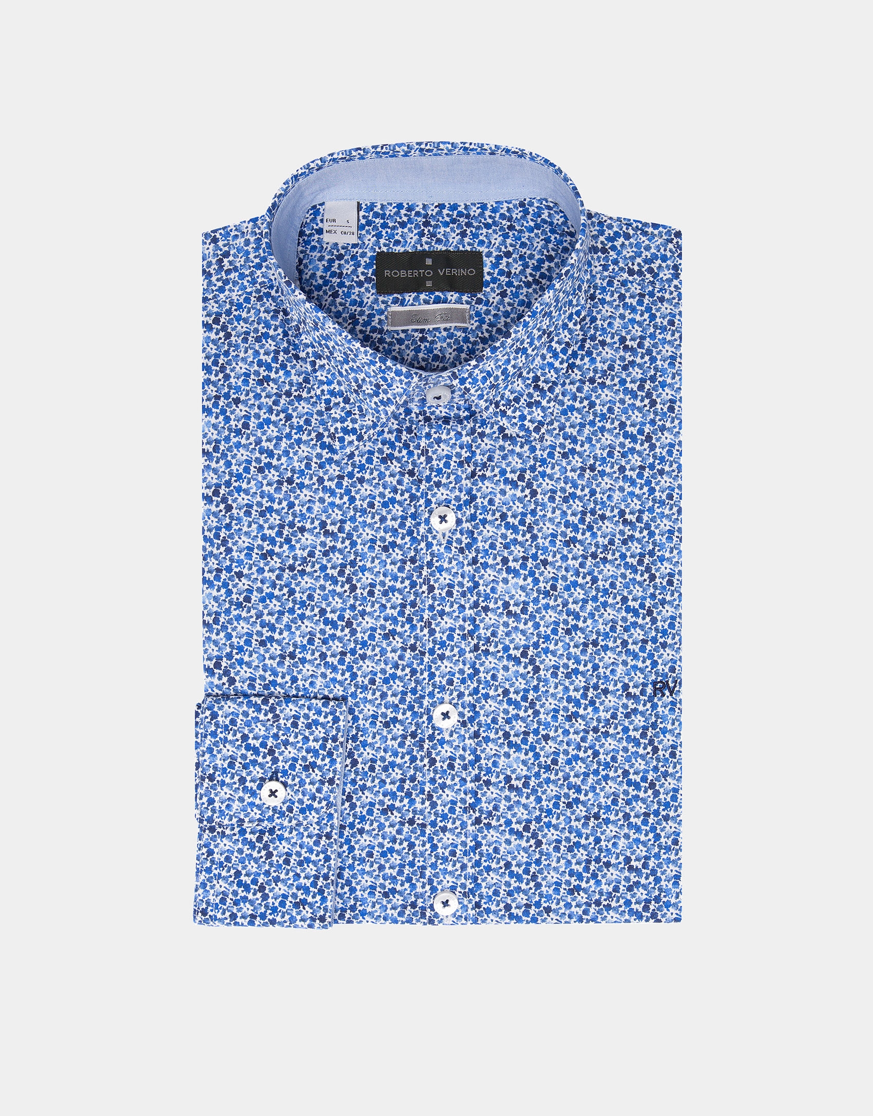 Camisa sport flores pequeñas azules