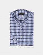 Navy blue/light blue checked sport shirt