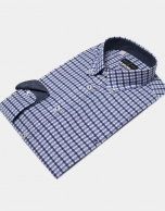 Navy blue/light blue checked sport shirt