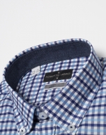 Navy blue/light blue checked sport shirt