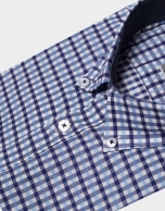 Navy blue/light blue checked sport shirt