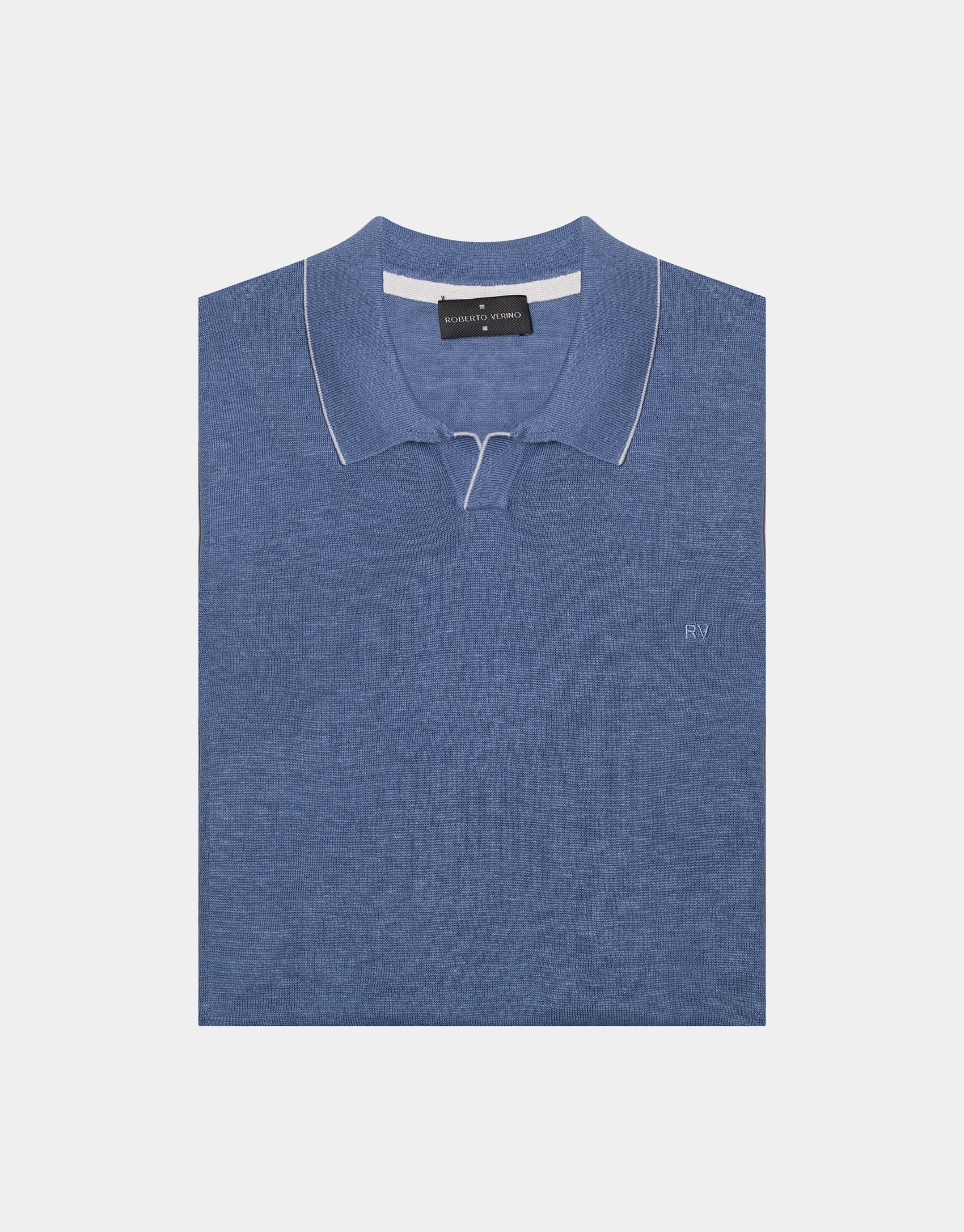 Light blue melange linen tricot polo