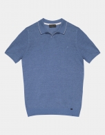 Light blue melange linen tricot polo