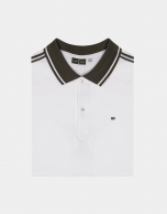 White and khaki striped cotton piqué polo