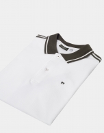 White and khaki striped cotton piqué polo