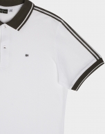 White and khaki striped cotton piqué polo