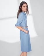 Blue linen shirtwaist dress