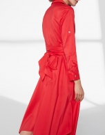 Red shirtwaist dress with scarf skirt