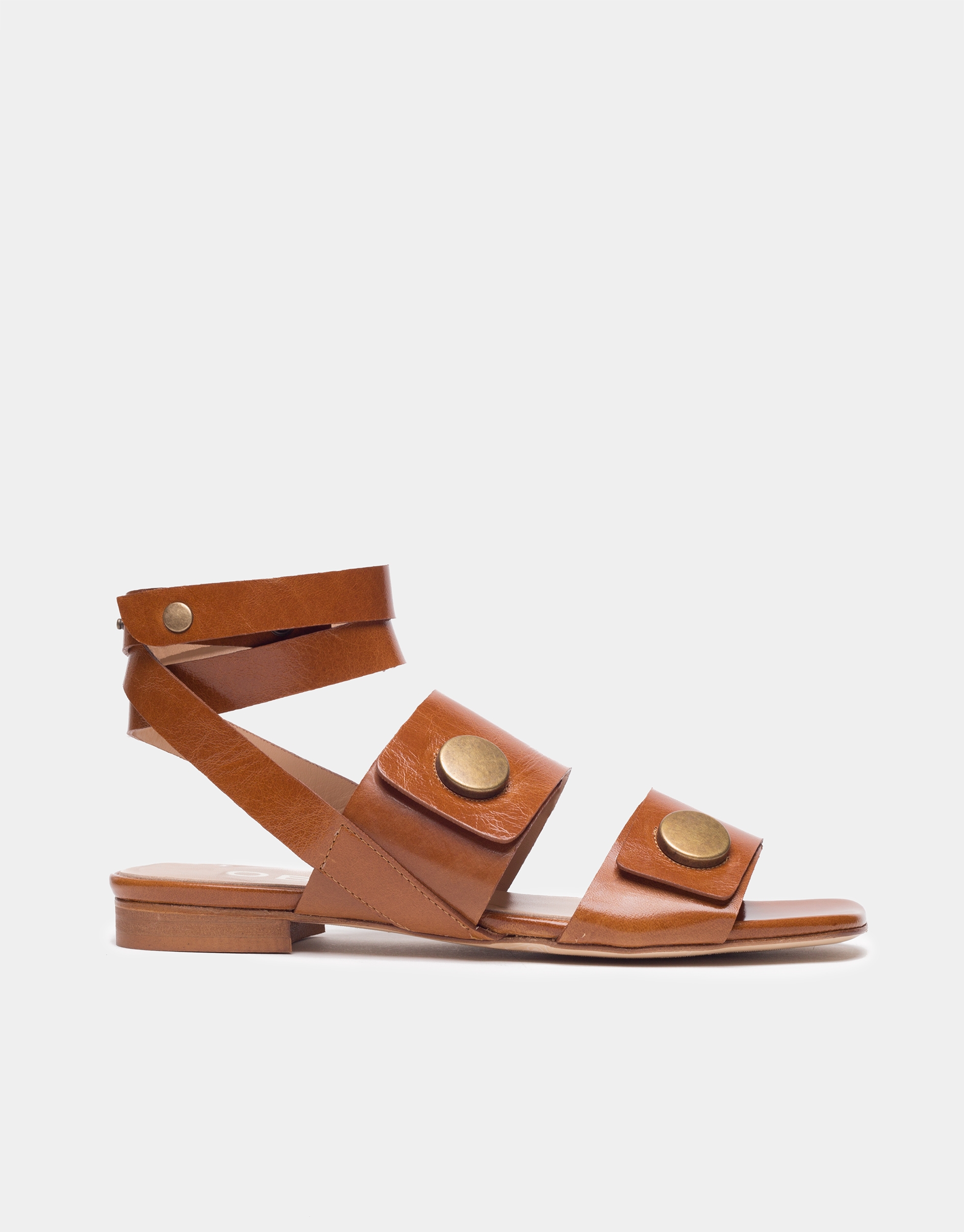 Brown leather flat sandals