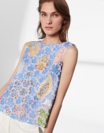 Floral print and cross-stitched top