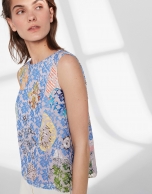 Floral print and cross-stitched top