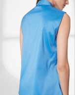 Blue sleeveless blouse