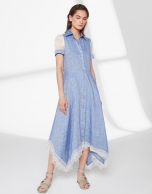 Blue linen dress with beige lace