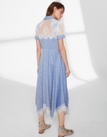 Blue linen dress with beige lace