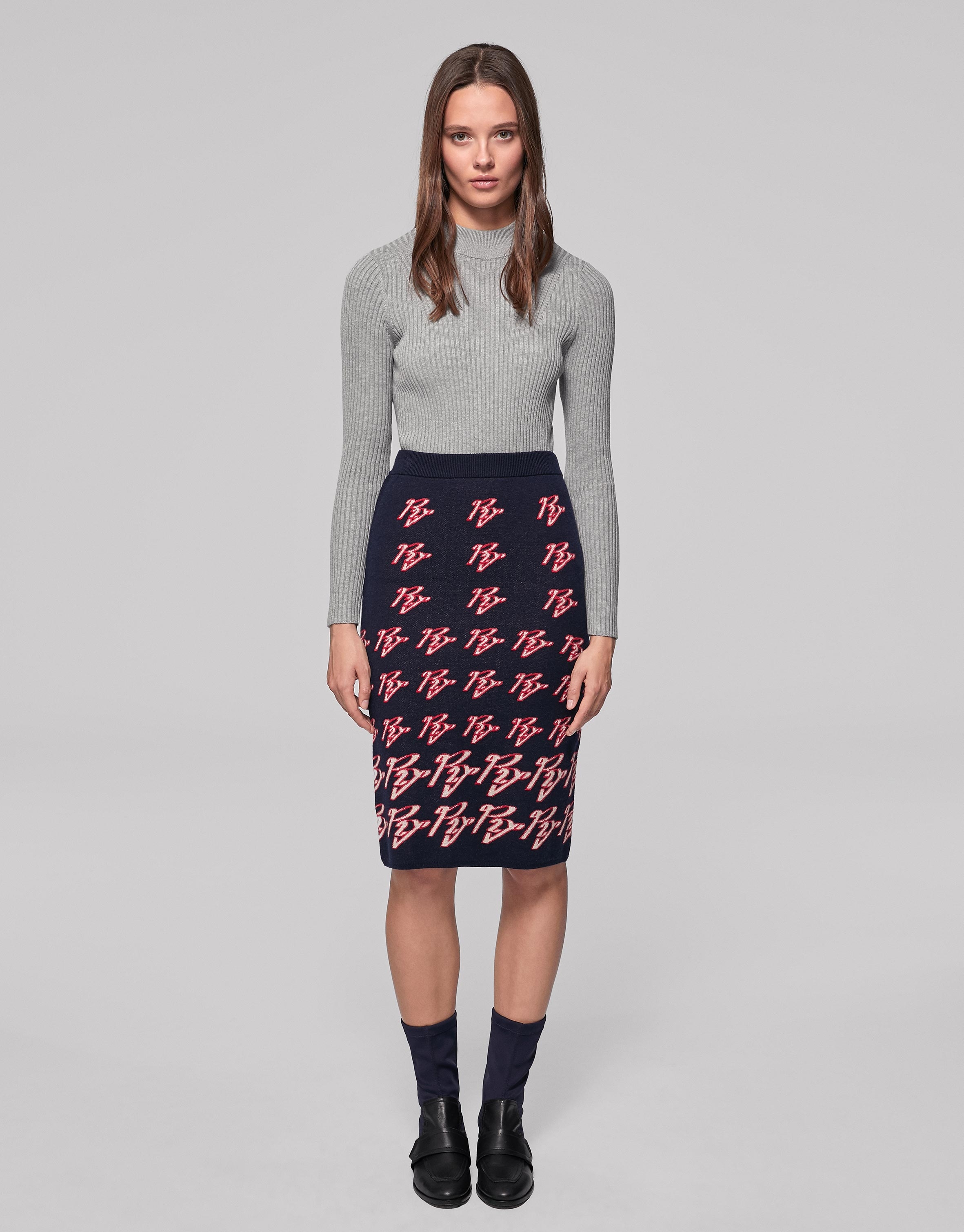 Blue knit midi RV jacquard skirt 