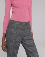 Gray and brown plaid straight pants