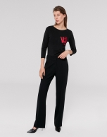 Black straight pants with rib in front