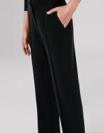 Black straight pants with rib in front