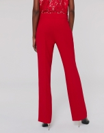 Red straight pants with rib in front