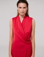 Red poppy, sleeveless, crossover top