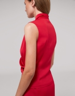 Red poppy, sleeveless, crossover top