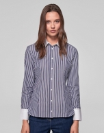 Blue and white striped cotton shirt