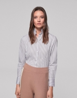 Silver striped shirt with Mao collar