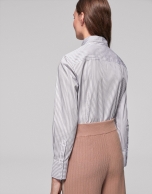 Silver striped shirt with Mao collar