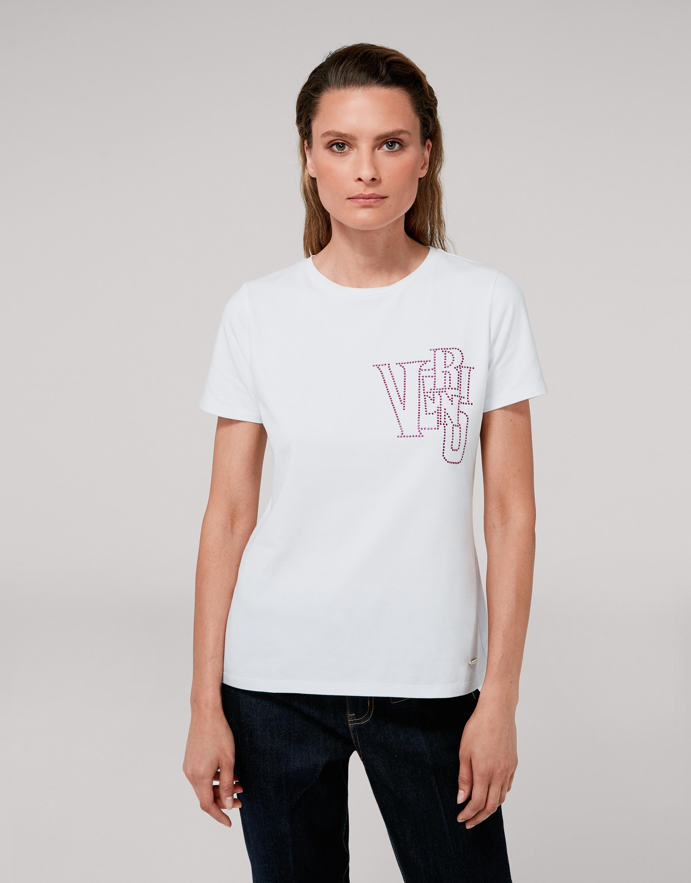 Camiseta blanca VERINO strass rosa