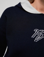 Navy blue two-faced knit sweatshirt