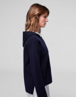 Navy blue two-faced knit sweatshirt