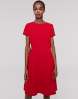 Midi red poppy dress with front pleat